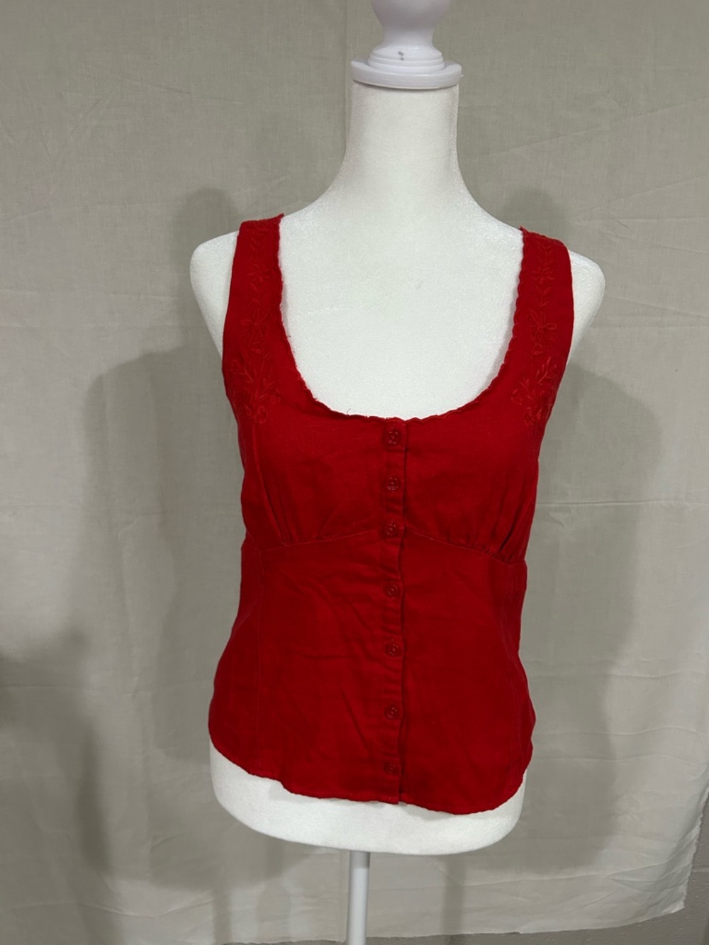 Hollister NWOT Red Y2K Babydoll Button-Front Tank Top